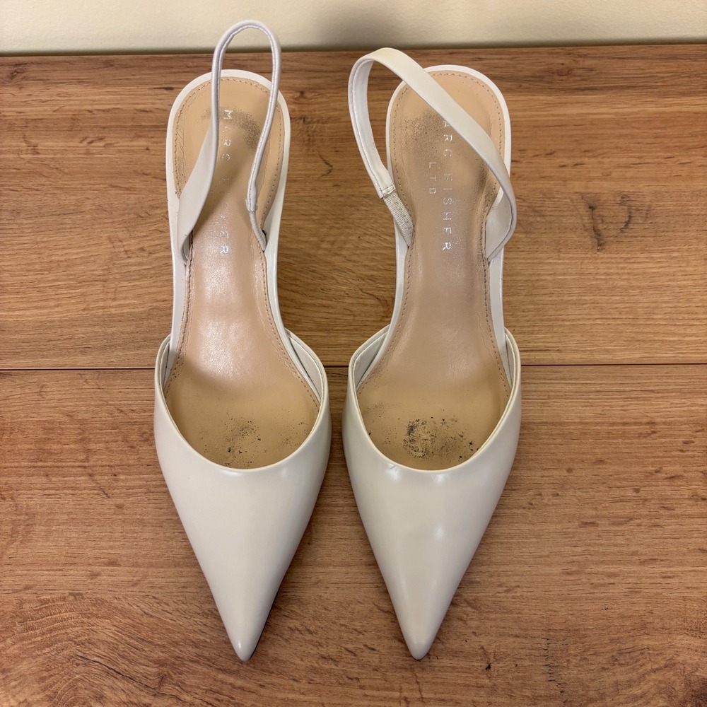 MARC FISHER Noland Slingback Dress Pump White Leather Women Size 8.5 Pointed Toe - Picture 3 of 11